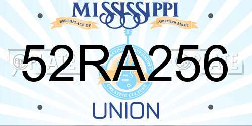 52RA256 Mississippi License Plate