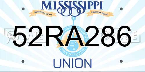 52RA286 Mississippi License Plate