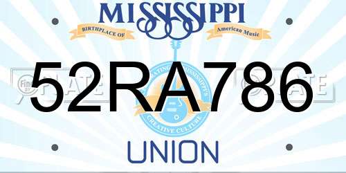 52RA786 Mississippi License Plate