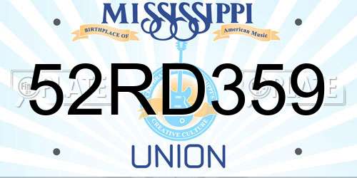 52RD359 Mississippi License Plate