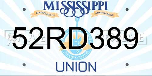 52RD389 Mississippi License Plate