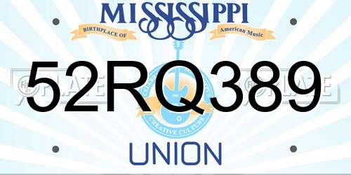 52RQ389 Mississippi License Plate