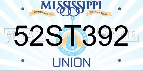 52ST392 Mississippi License Plate