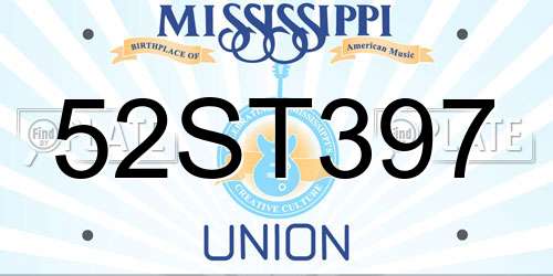 52ST397 Mississippi License Plate