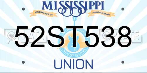 52ST538 Mississippi License Plate
