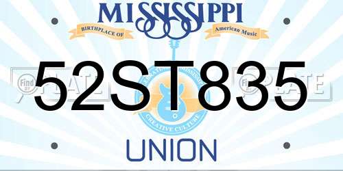 52ST835 Mississippi License Plate