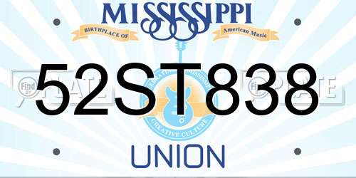 52ST838 Mississippi License Plate