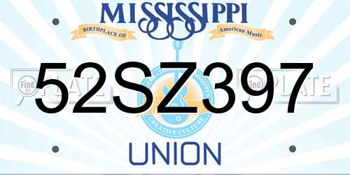 52SZ397 Mississippi License Plate
