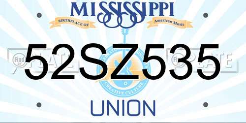 52SZ535 Mississippi License Plate