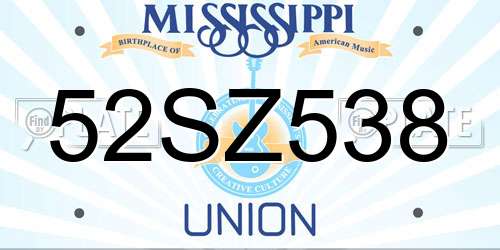 52SZ538 Mississippi License Plate