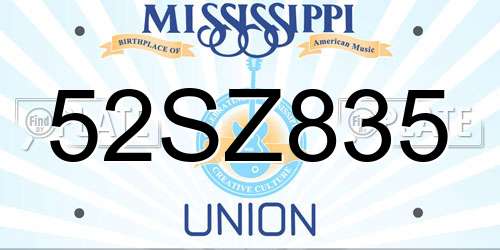 52SZ835 Mississippi License Plate
