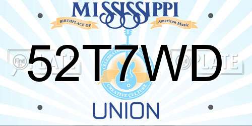 52T7WD Mississippi License Plate