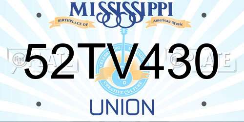 52TV430 Mississippi License Plate