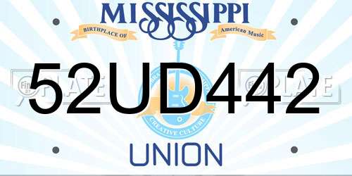 52UD442 Mississippi License Plate