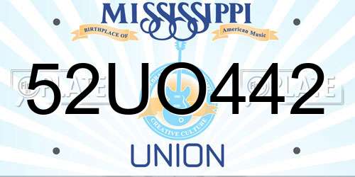 52UO442 Mississippi License Plate