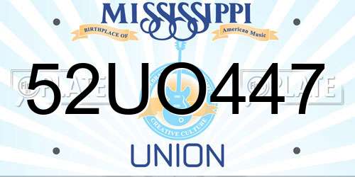 52UO447 Mississippi License Plate
