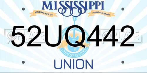 52UQ442 Mississippi License Plate