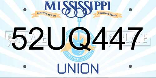 52UQ447 Mississippi License Plate