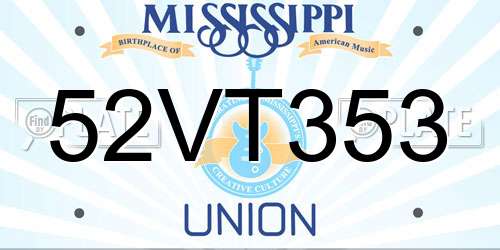 52VT353 Mississippi License Plate