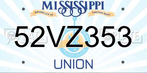 52VZ353 Mississippi License Plate