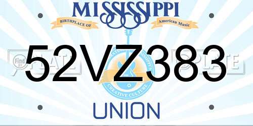 52VZ383 Mississippi License Plate
