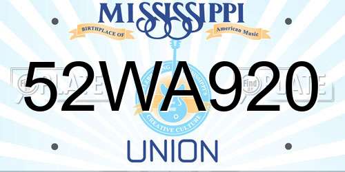 52WA920 Mississippi License Plate