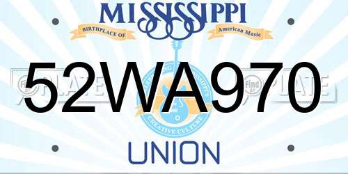52WA970 Mississippi License Plate
