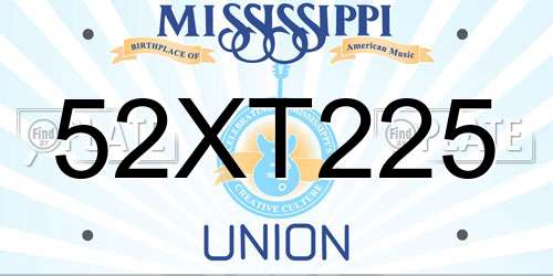 52XT225 Mississippi License Plate