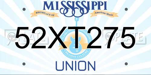 52XT275 Mississippi License Plate