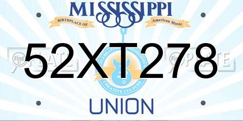 52XT278 Mississippi License Plate