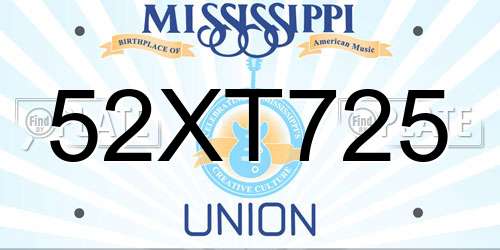52XT725 Mississippi License Plate