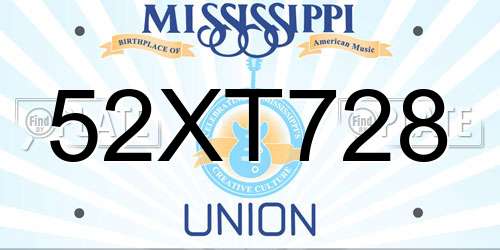 52XT728 Mississippi License Plate