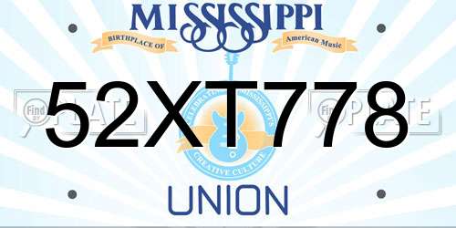 52XT778 Mississippi License Plate