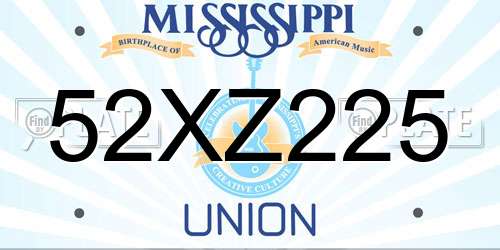 52XZ225 Mississippi License Plate