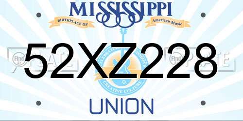 52XZ228 Mississippi License Plate