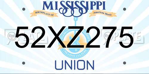 52XZ275 Mississippi License Plate