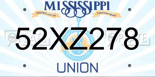52XZ278 Mississippi License Plate