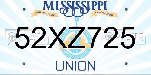 52XZ725 Mississippi License Plate