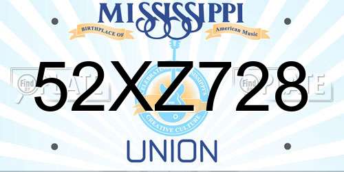 52XZ728 Mississippi License Plate