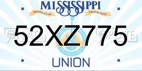 52XZ775 Mississippi License Plate