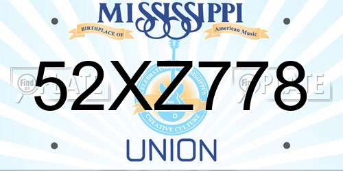 52XZ778 Mississippi License Plate
