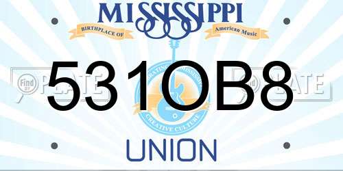 531OB8 Mississippi License Plate