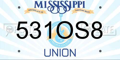 531OS8 Mississippi License Plate