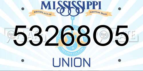53268O5 Mississippi License Plate