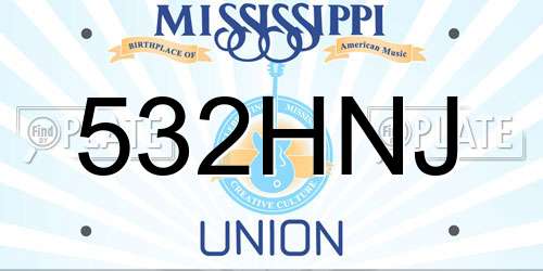 532HNJ Mississippi License Plate