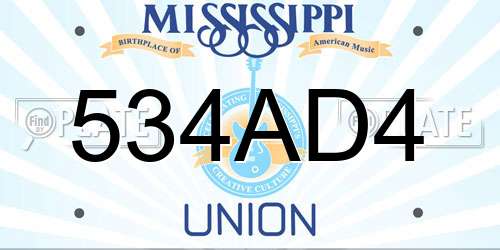 534AD4 Mississippi License Plate