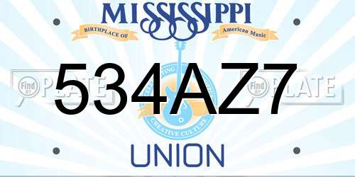 534AZ7 Mississippi License Plate