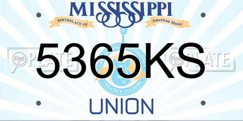 5365KS Mississippi License Plate