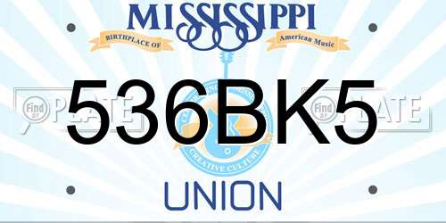 536BK5 Mississippi License Plate