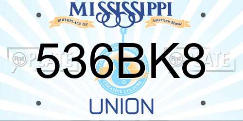 536BK8 Mississippi License Plate